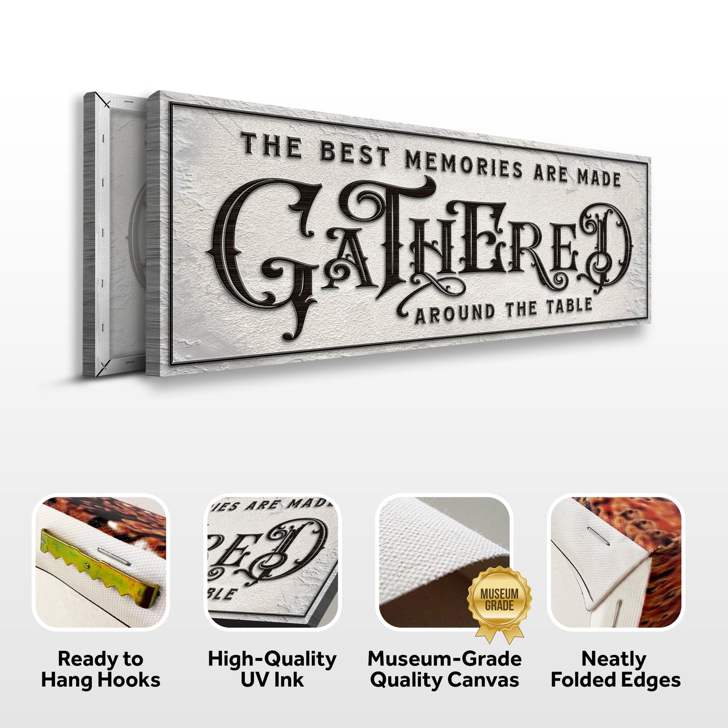 Gathered Around the Table Canvas Sign - Rustic Style