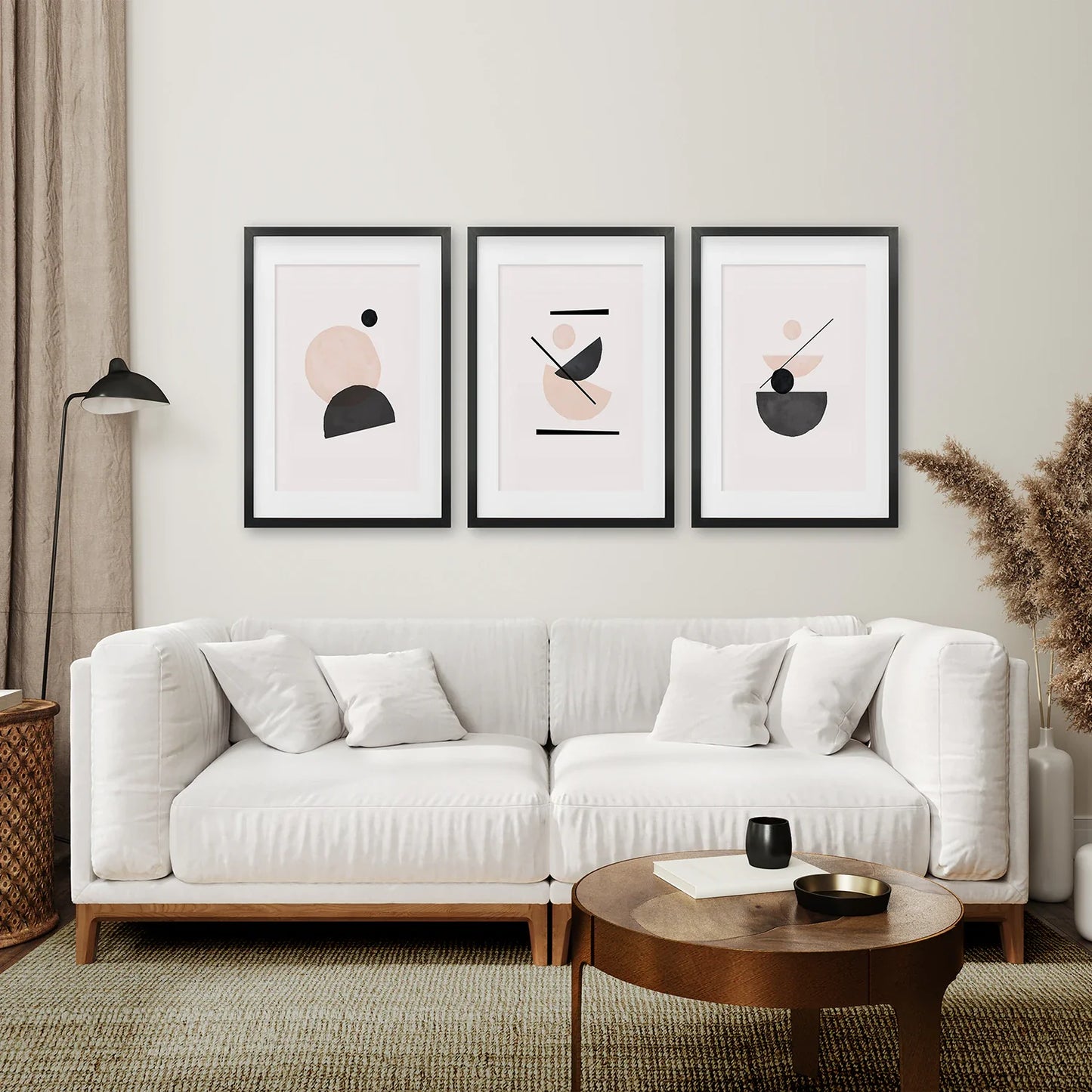 Mid-Century Abstract Art Set of 3 - Beige and Black Prints