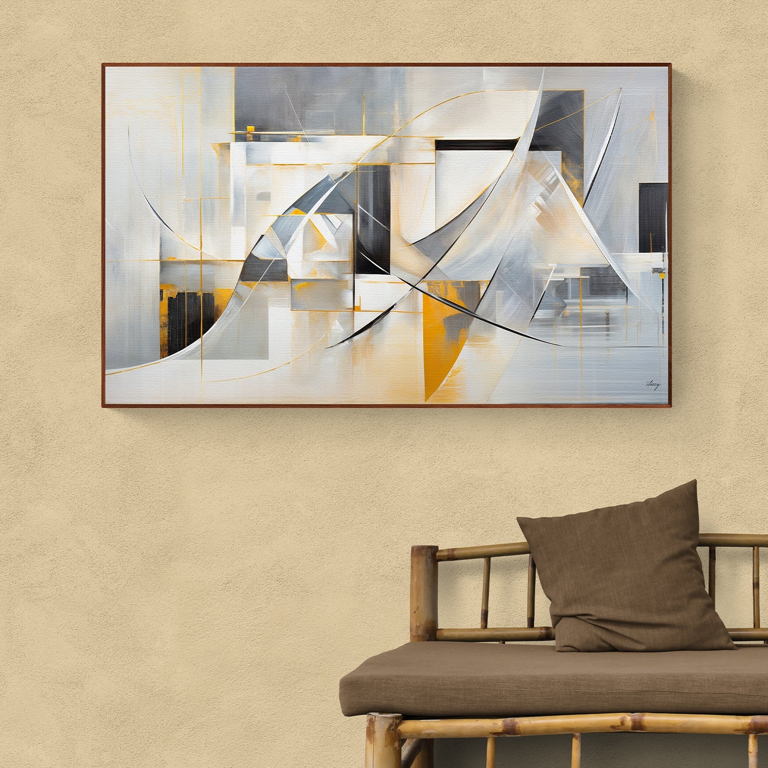 Geometric Whispers modern abstract canvas wall art with bold geometric forms
