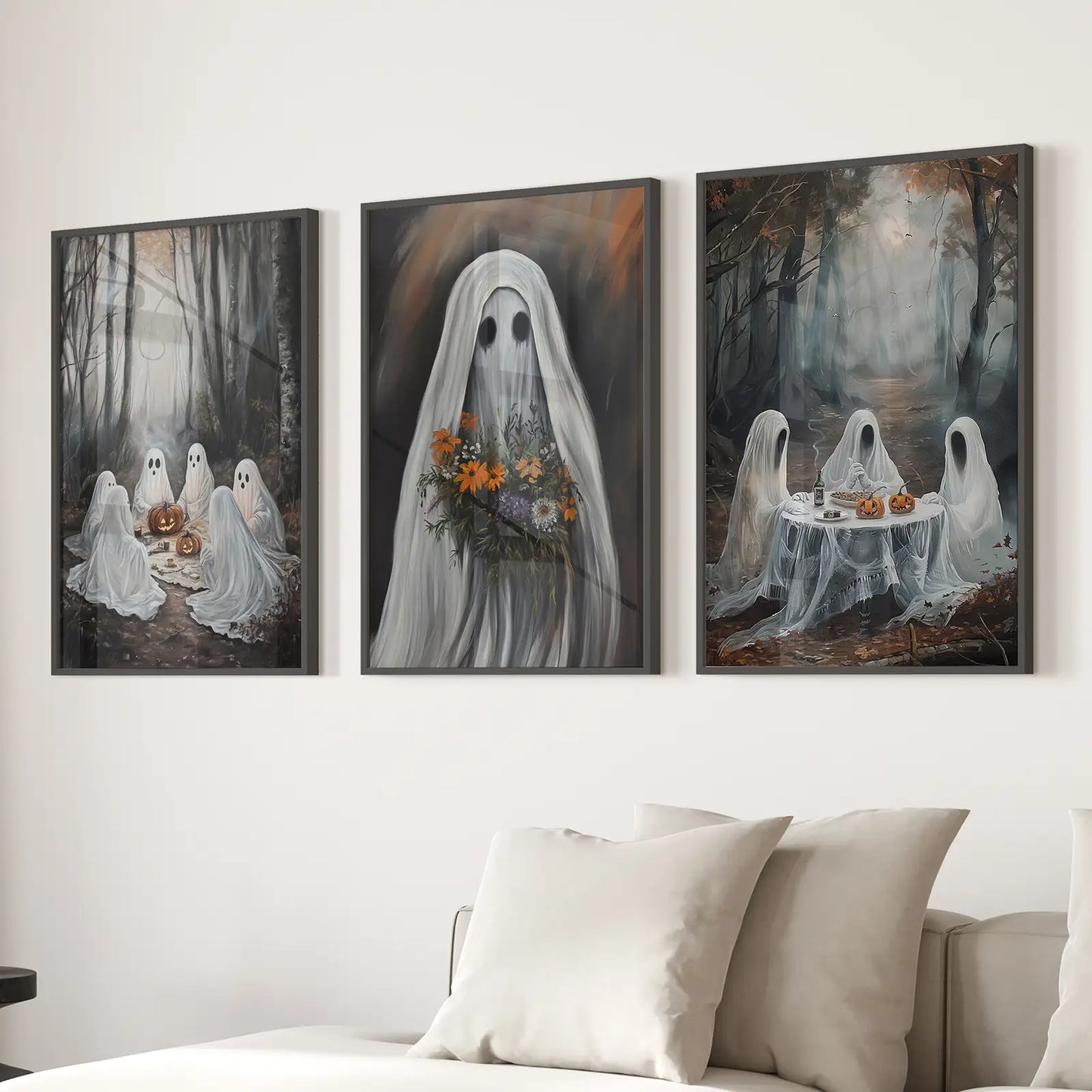 Moody Halloween Ghosts Wall Art Set of 3 Prints