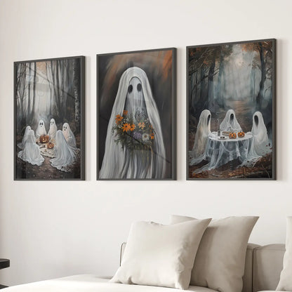 Moody Halloween Ghosts Wall Art Set of 3 Prints