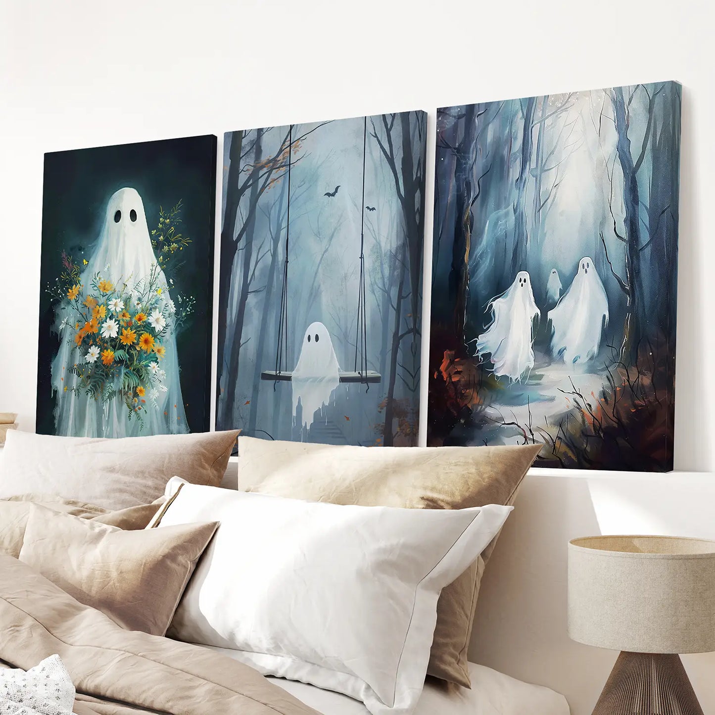 Cute Ghosts Halloween Wall Art Set of 3 Prints