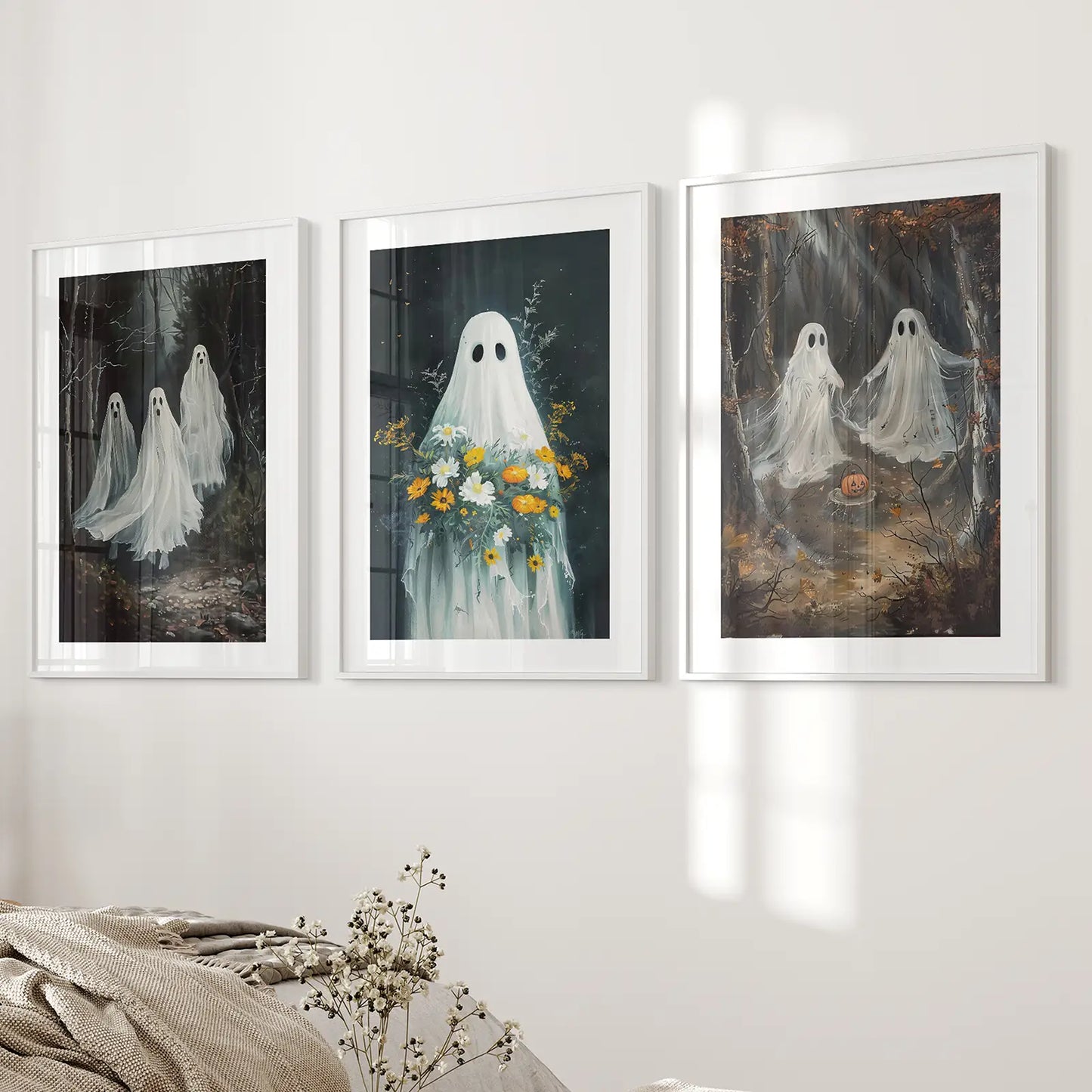 Halloween Ghosts in the Forest Wall Art Set of 3