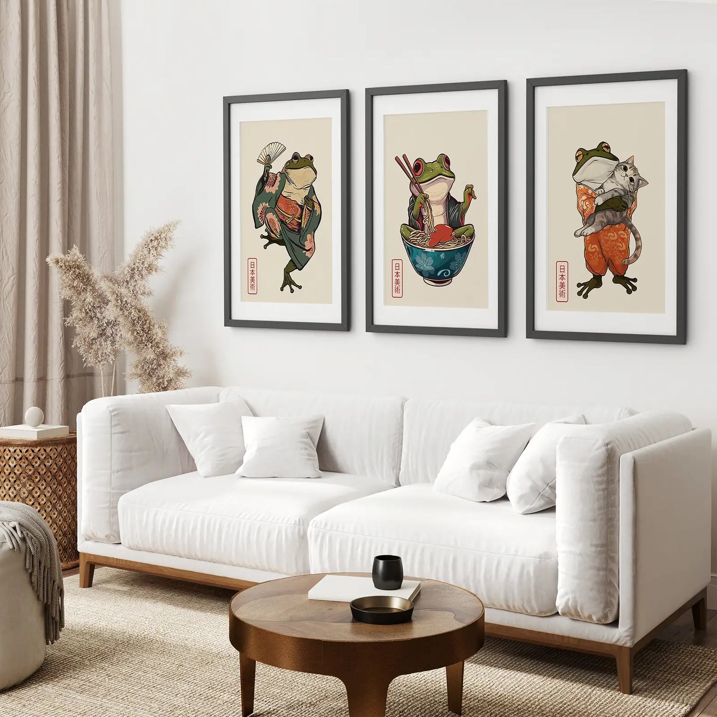 Funny Frog and Cat Japanese Art Set of 3
