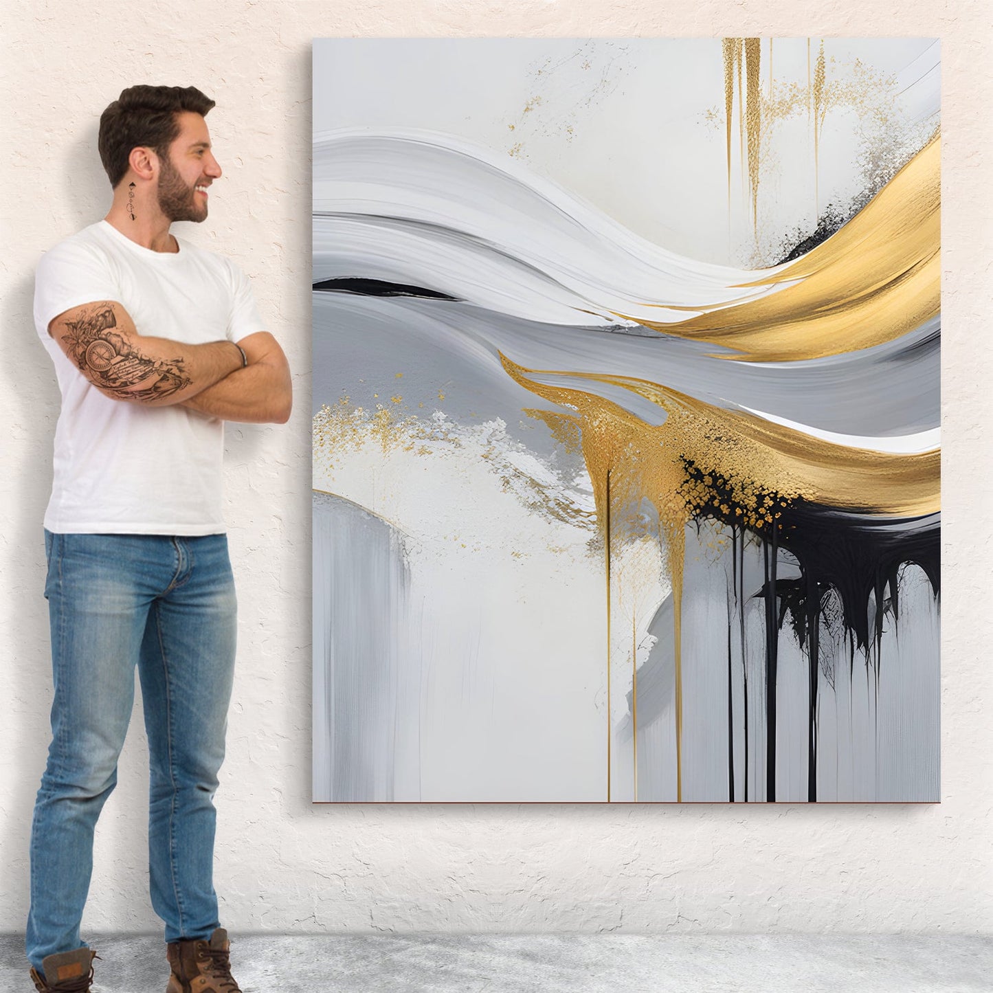 Gilded Flow Gold Abstract Canvas Wall Art