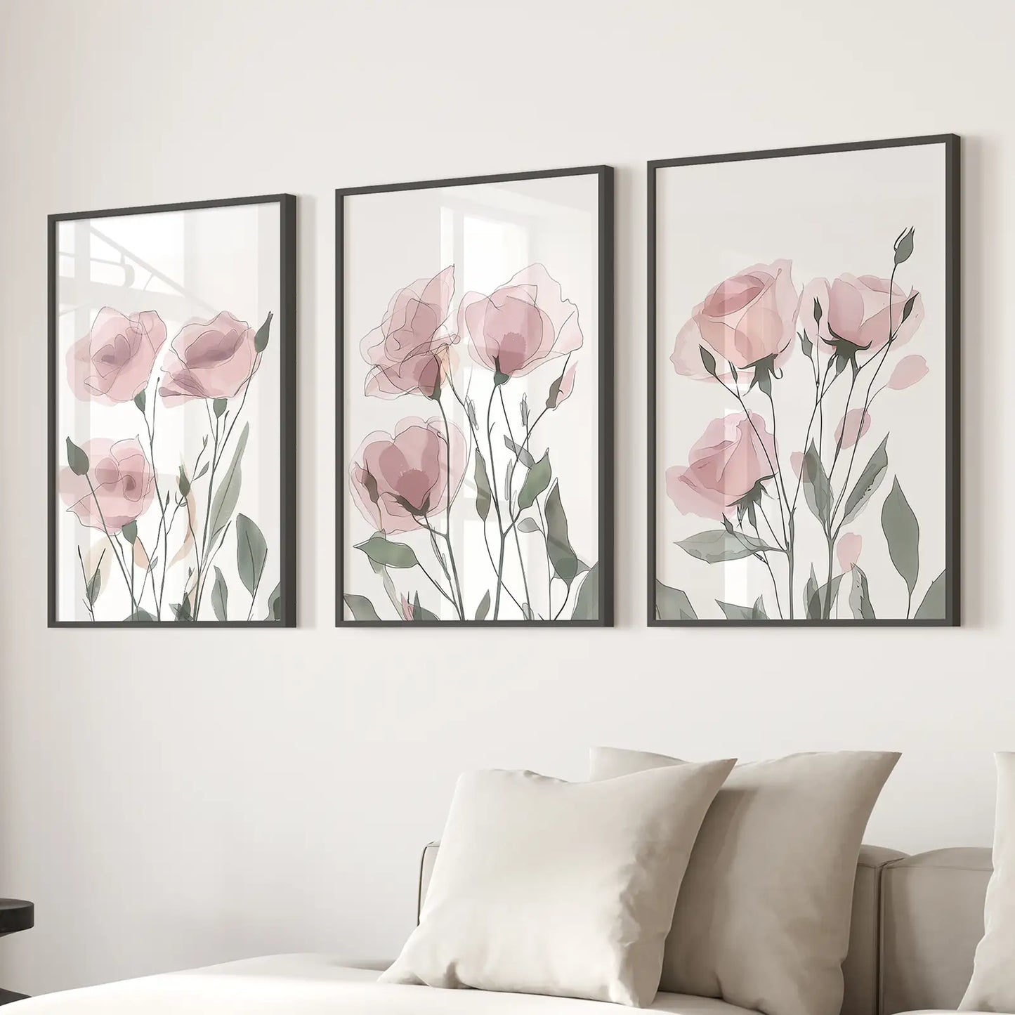 Blush Pink Watercolor Flowers Wall Art Set of 3