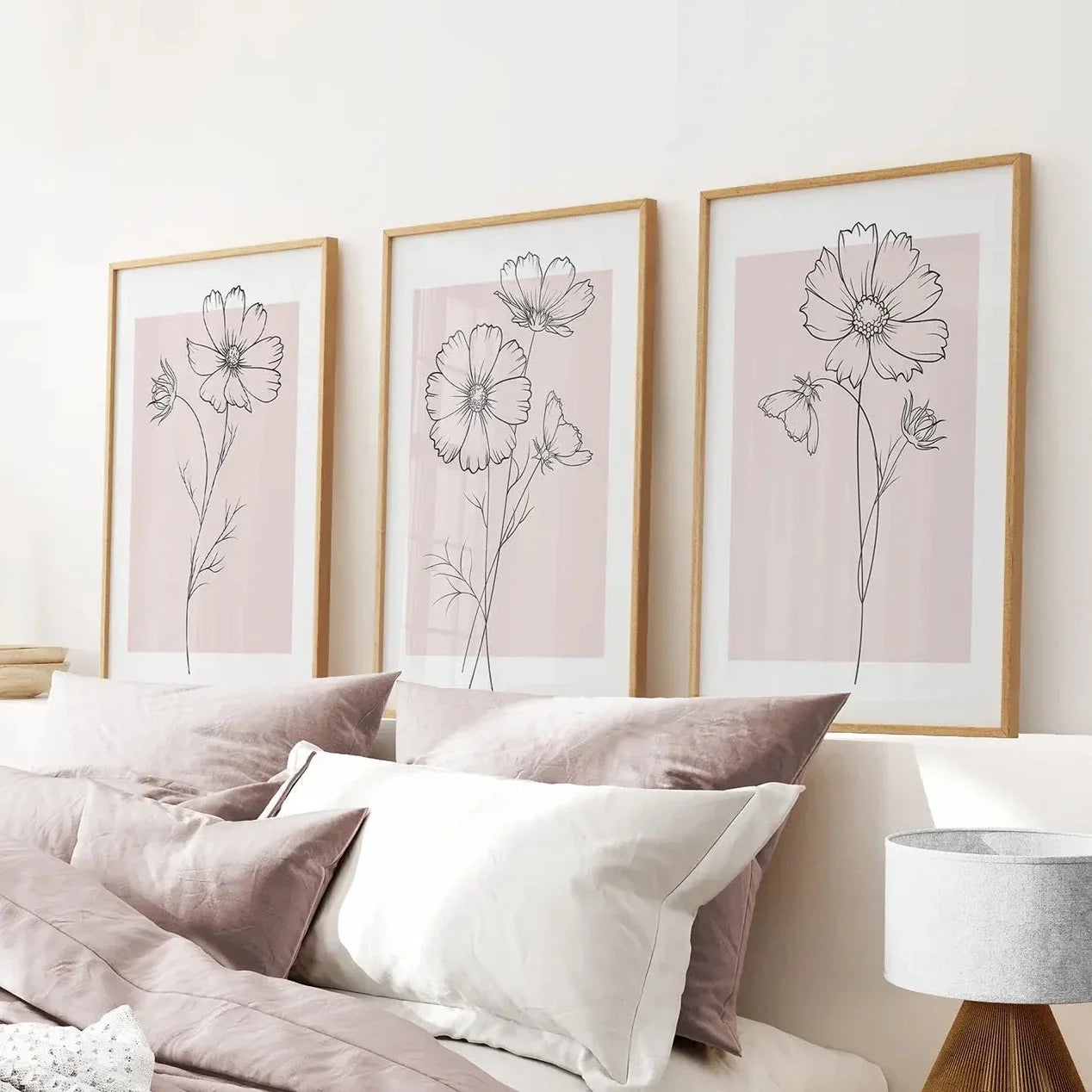 Pink botanical wall art set of 3 modern floral prints