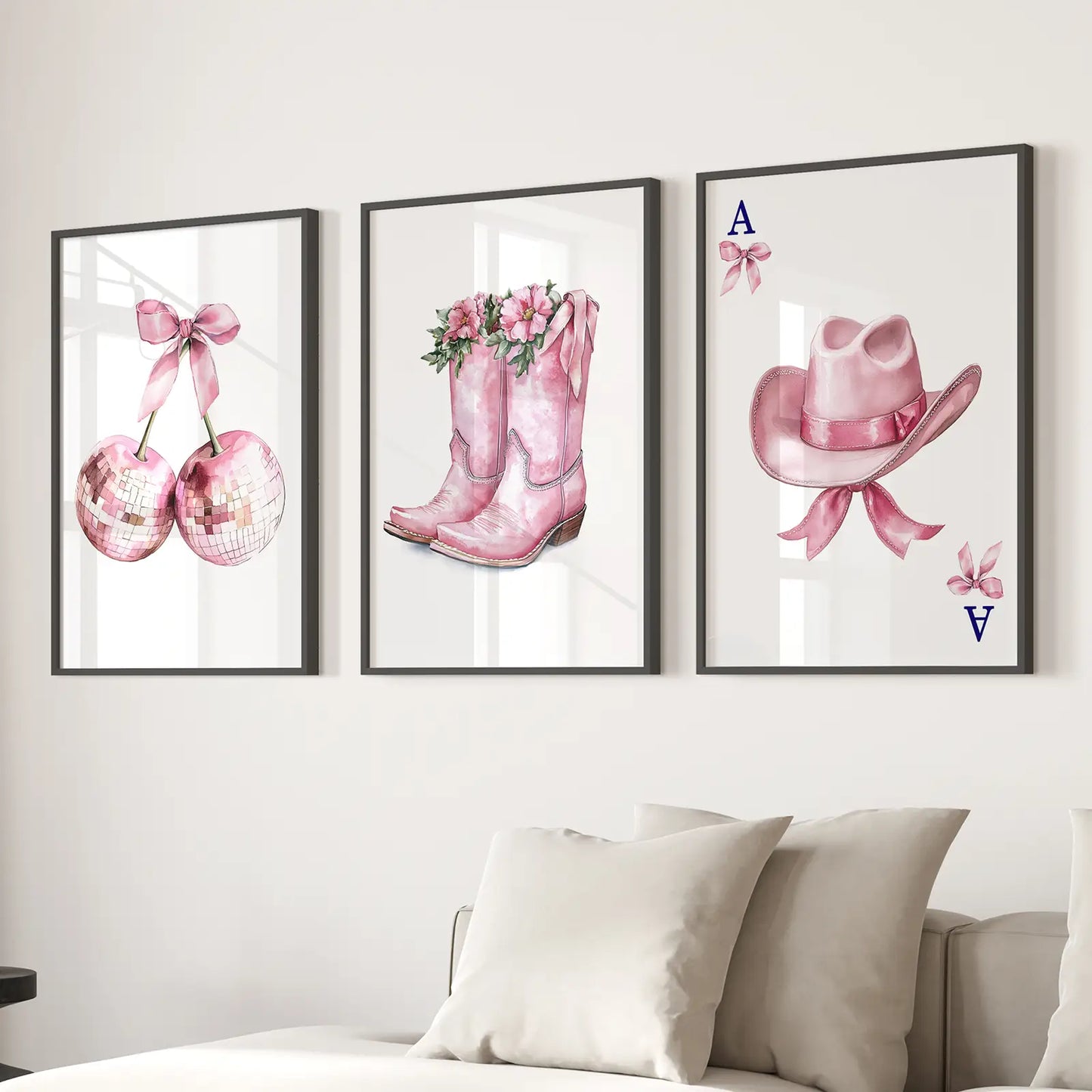 Cowgirl Hat and Boots Pink Wall Art Set of 3