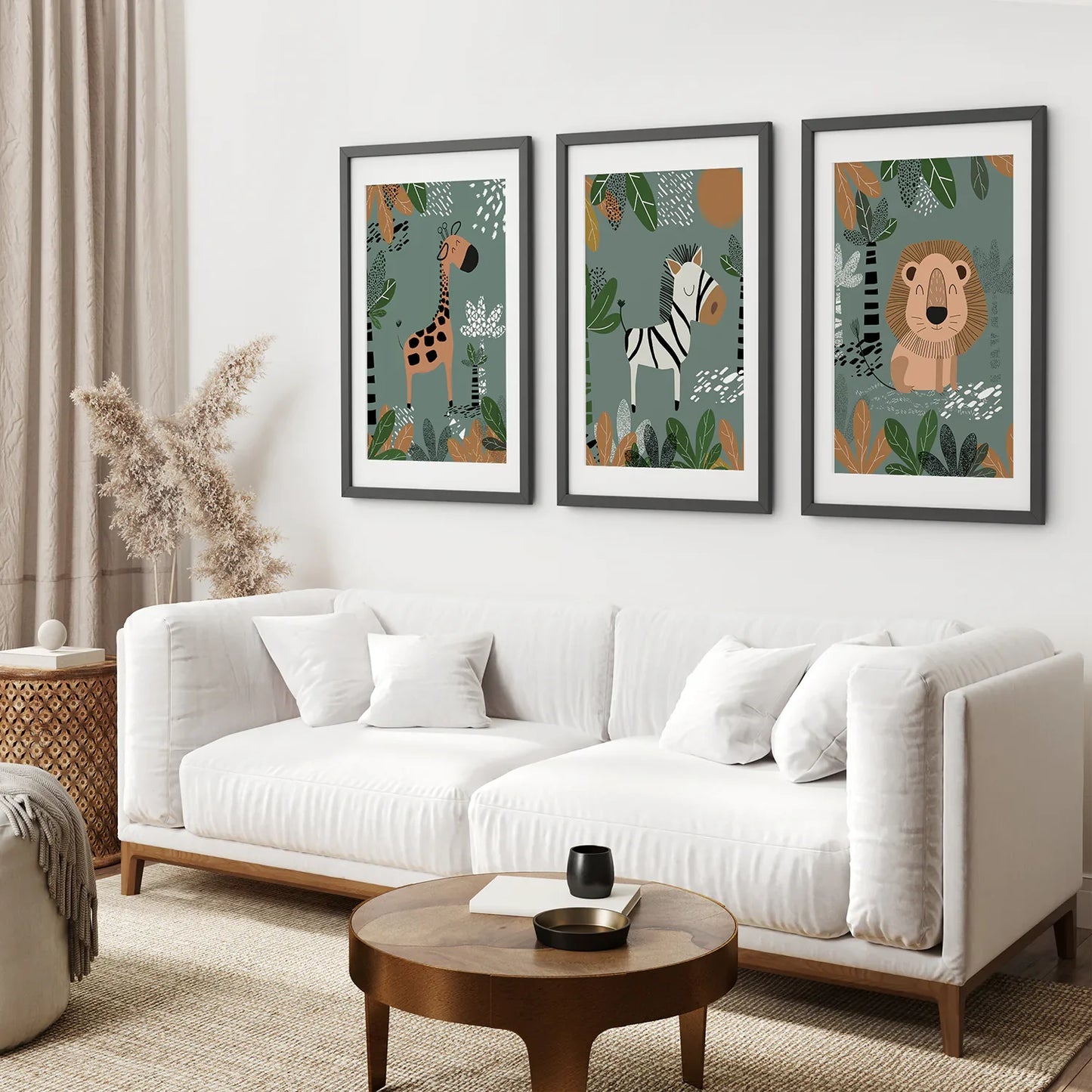 Safari Nursery Wall Art Set of 3 - Giraffe, Zebra, Lion