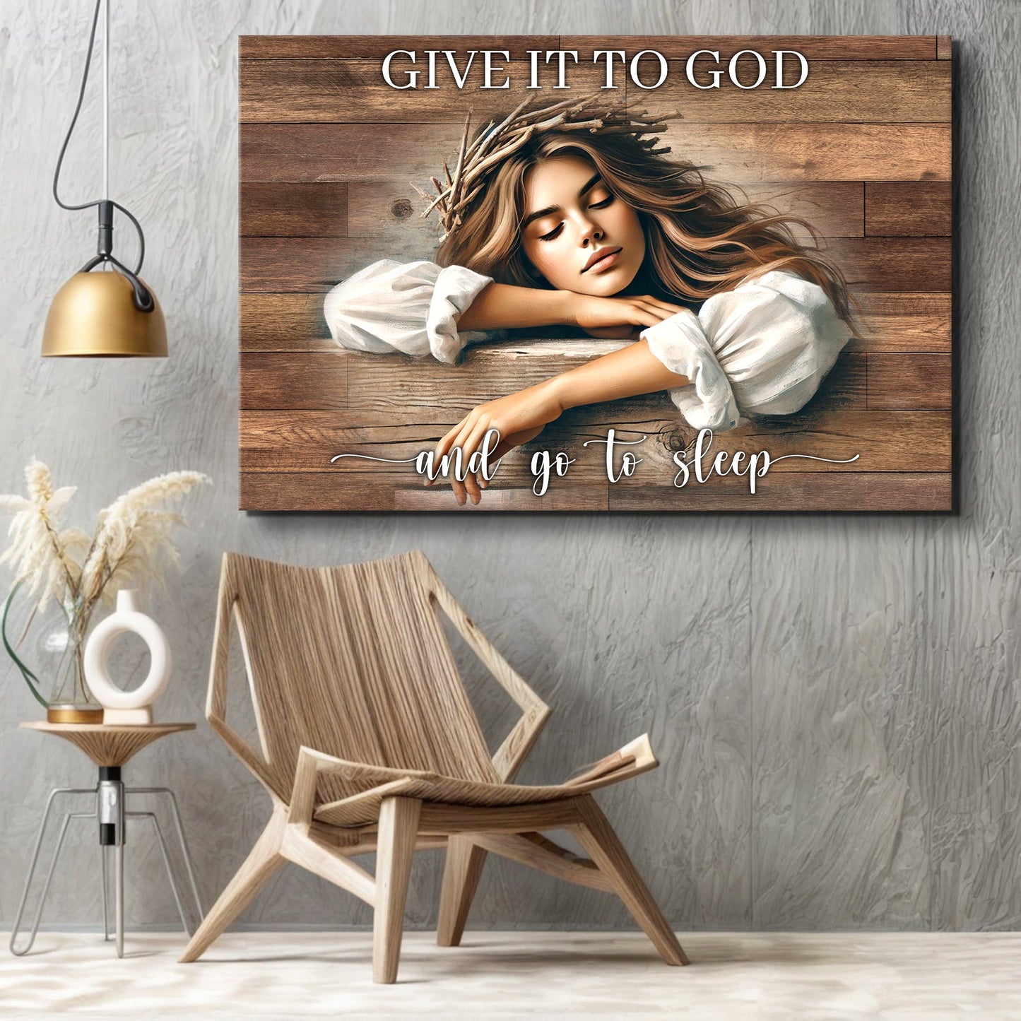 Give It to God and Go to Sleep Canvas Sign - Horizontal Rustic