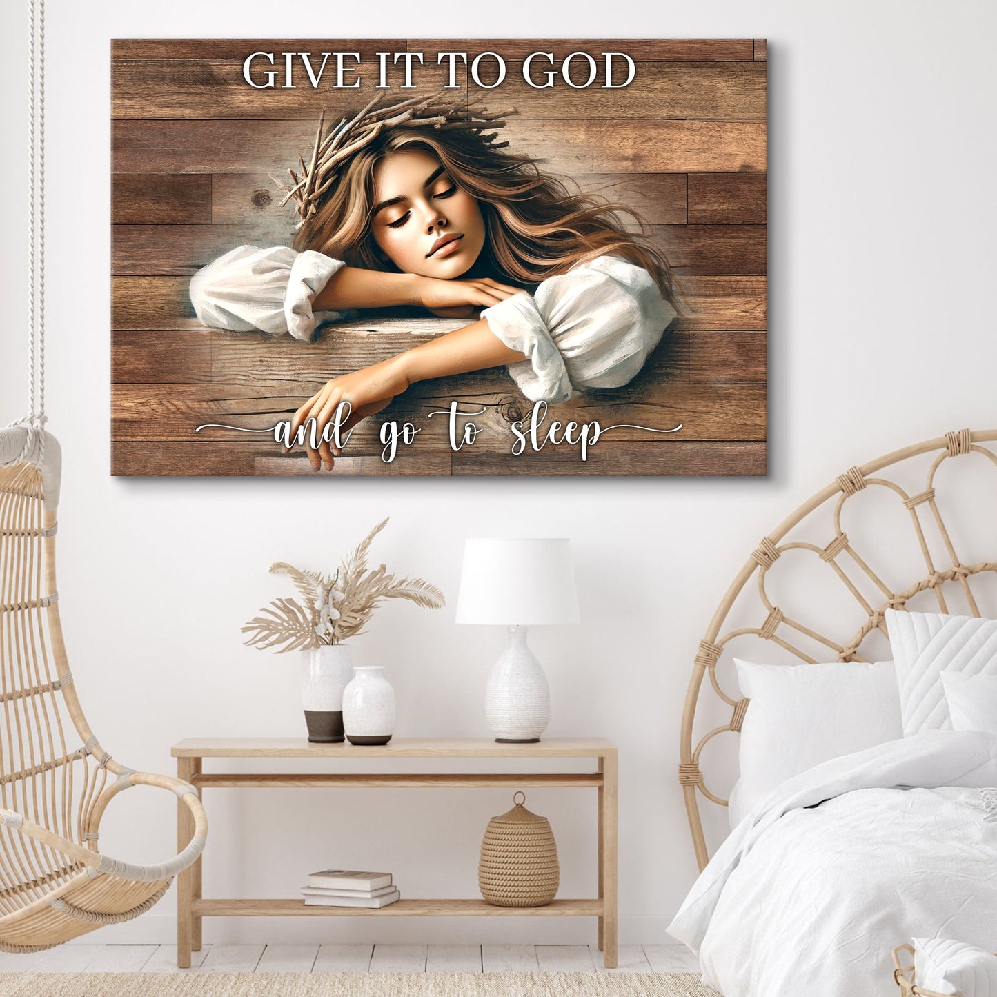 Give It to God and Go to Sleep Canvas Sign - Horizontal Rustic
