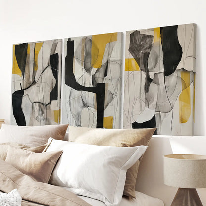 Golden Abstract Shapes Wall Art Set of 3 Modern Prints