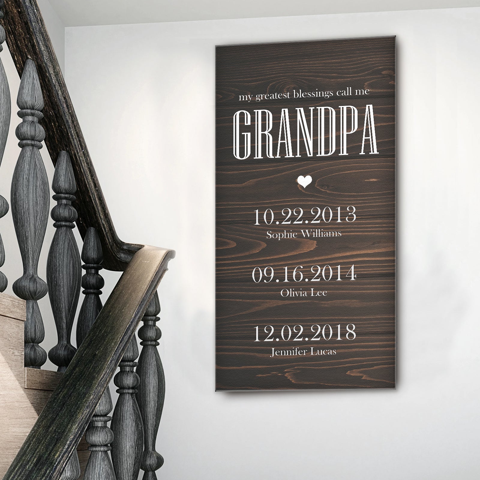 Personalized grandfather name canvas wall art in a study