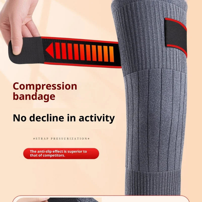 Gray compression knee pads with adjustable red velcro strap showing anti-slip design for active wear and support