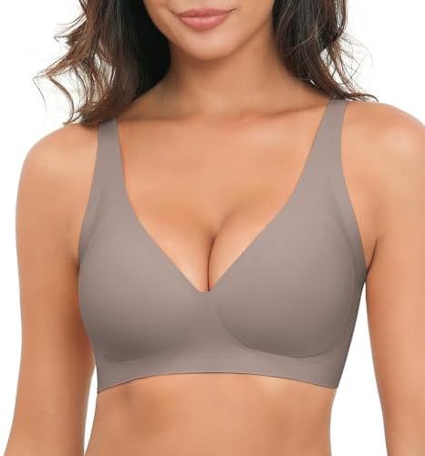 Gray jelly bra worn by a person on a white background
