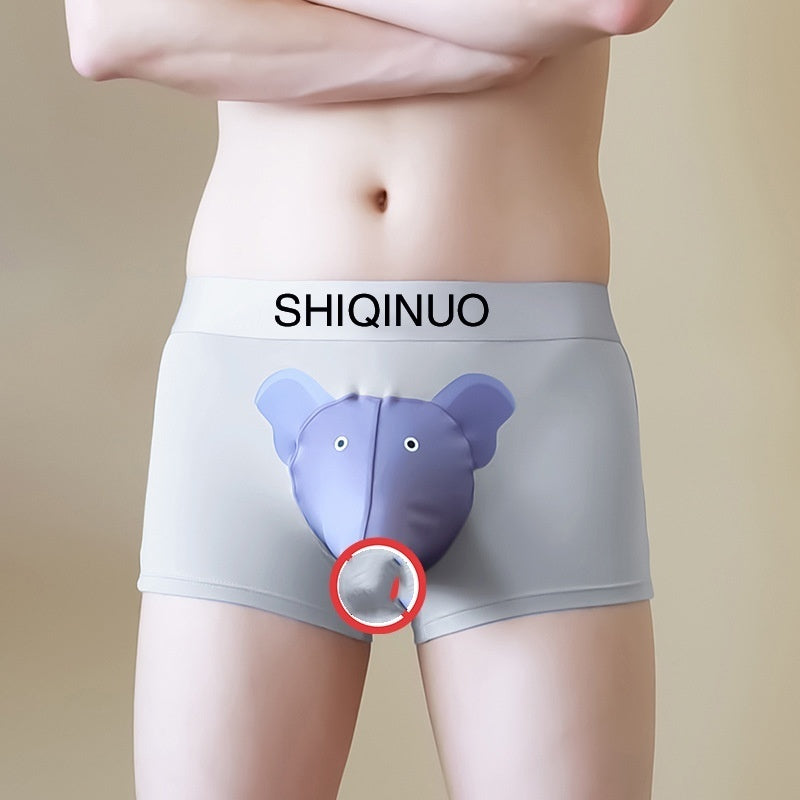 Gray underwear with a purple elephant design