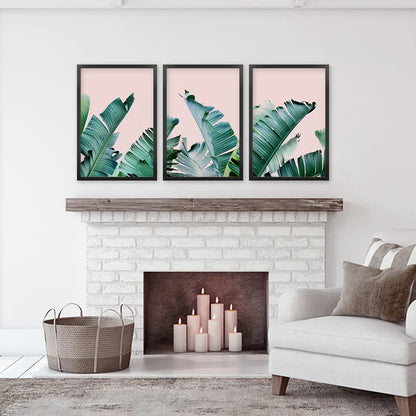 Banana Leaf Wall Art, Pink Tropical Triptych 3 Piece Set