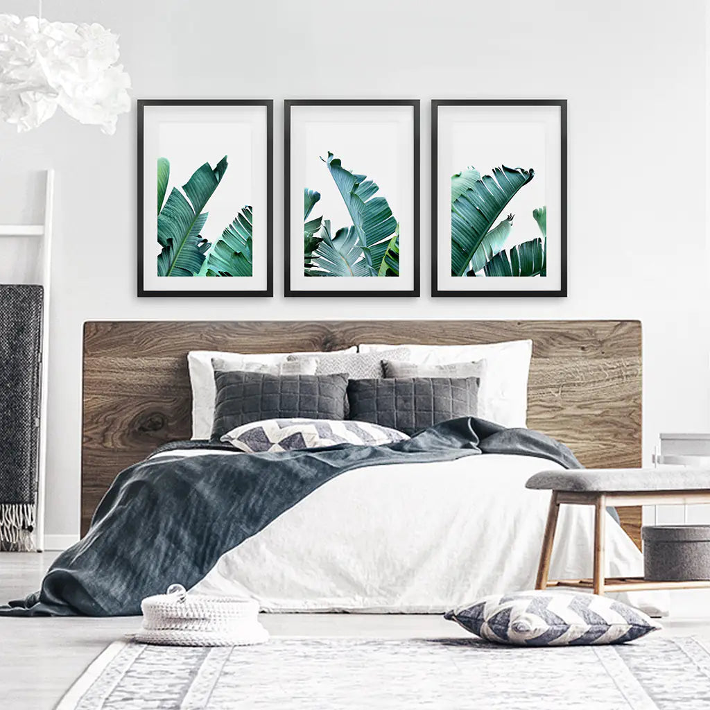 Banana Leaf Wall Art Triptych. Green Tropical Prints
