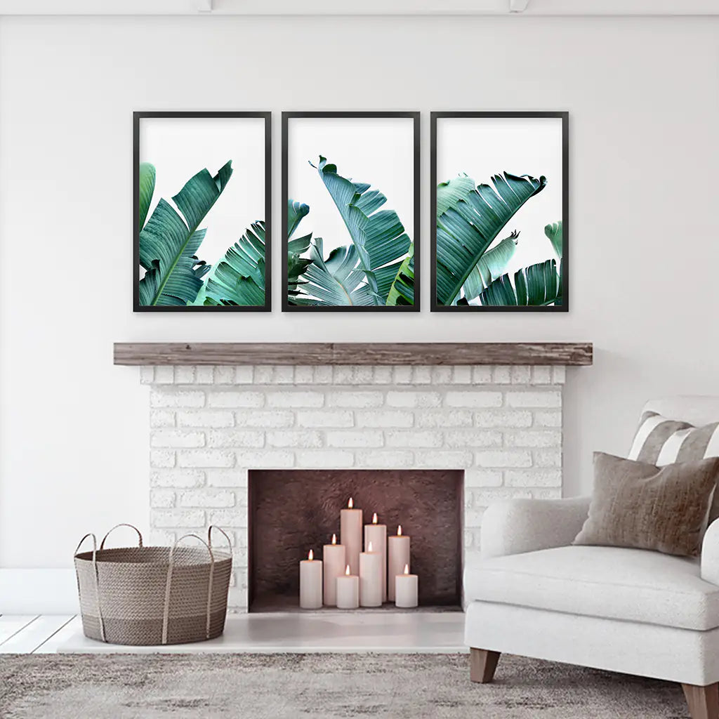 Banana Leaf Wall Art Triptych. Green Tropical Prints
