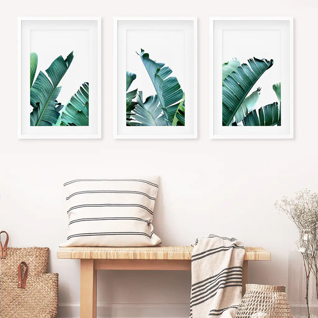 Banana Leaf Wall Art Triptych. Green Tropical Prints