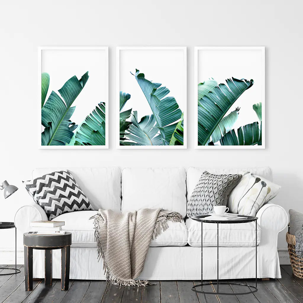 Banana Leaf Wall Art Triptych. Green Tropical Prints
