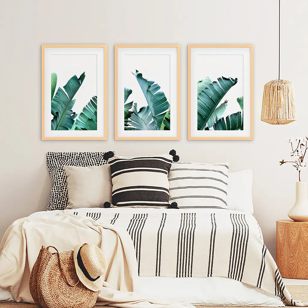 Banana Leaf Wall Art Triptych. Green Tropical Prints