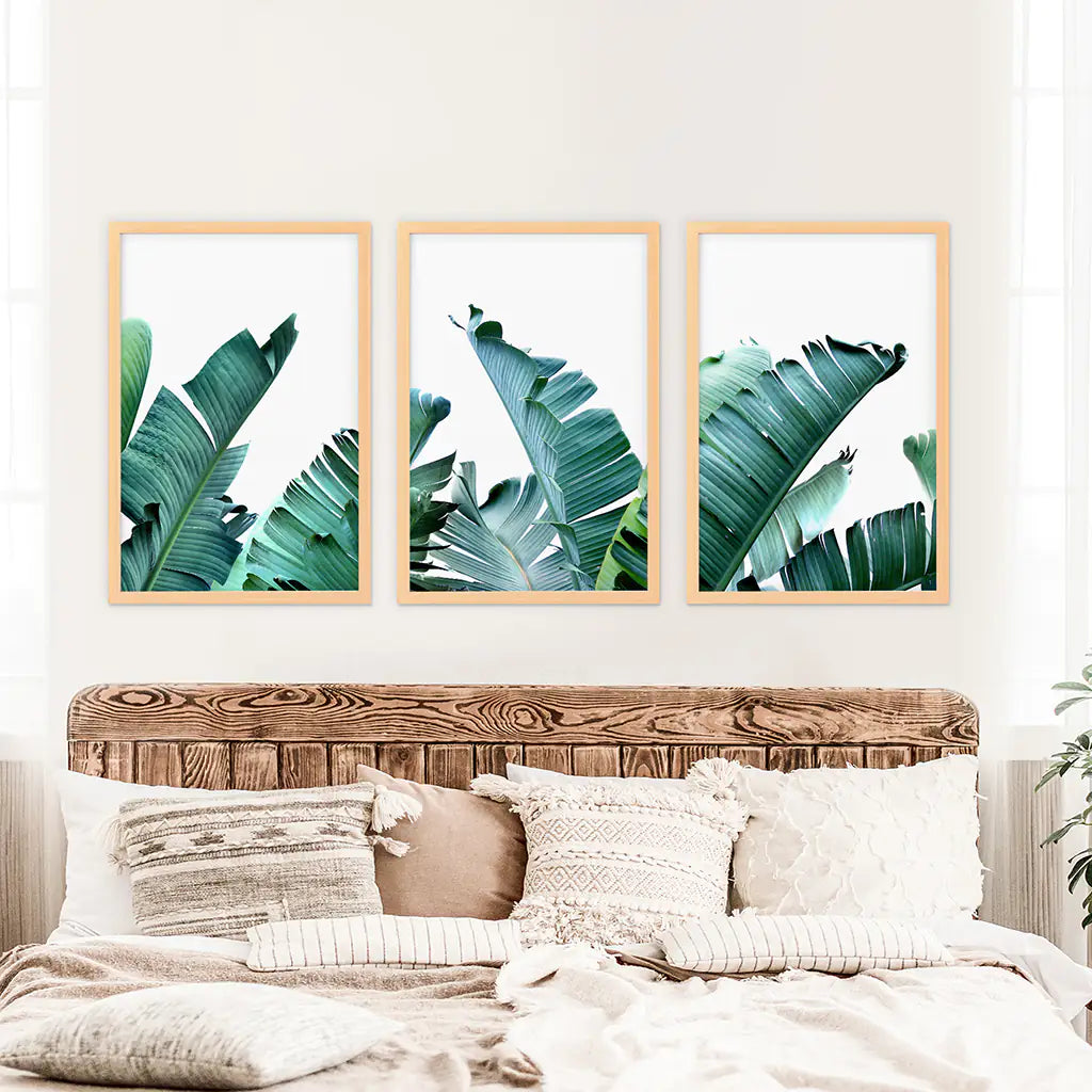 Banana Leaf Wall Art Triptych. Green Tropical Prints