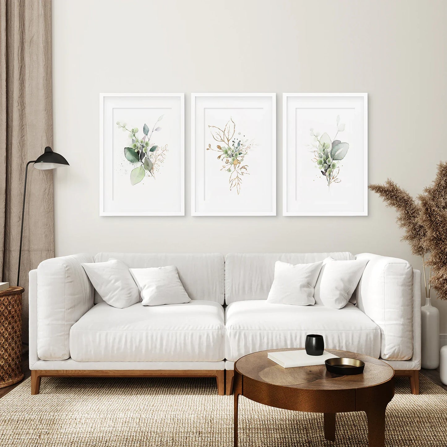 Green Watercolor Botanical Herbal Wall Art Set of 3