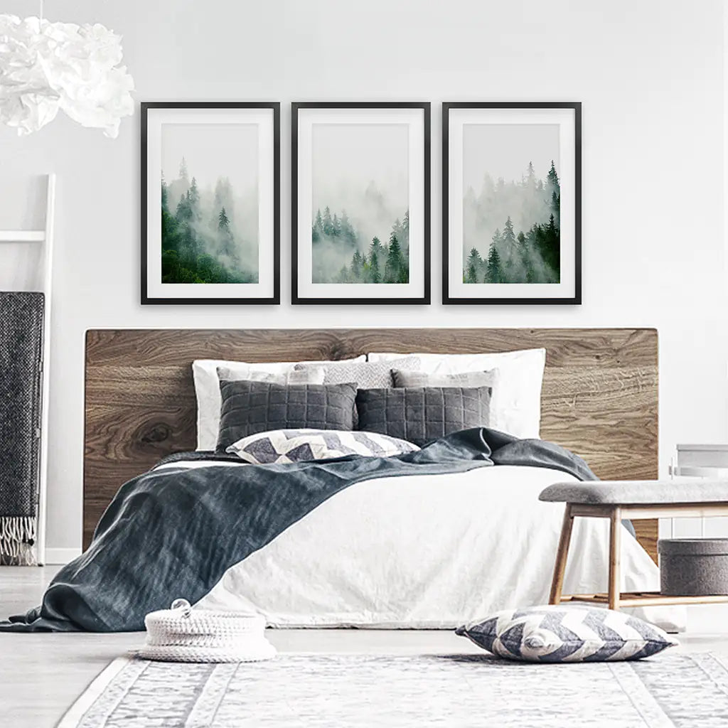 Evergreen Misty Forest Wall Art, Triptych 3 Piece Set