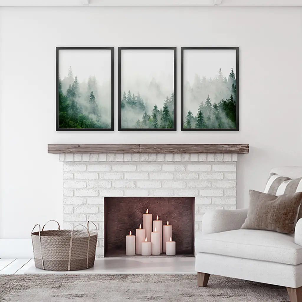 Evergreen Misty Forest Wall Art, Triptych 3 Piece Set
