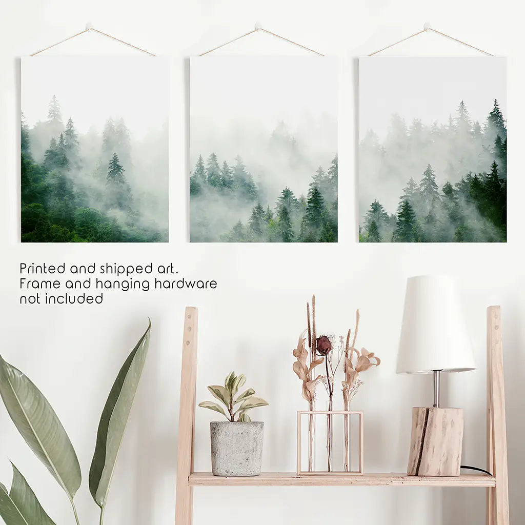 Evergreen Misty Forest Wall Art, Triptych 3 Piece Set