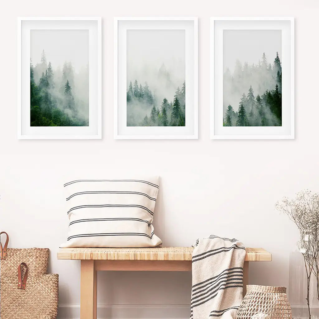 Evergreen Misty Forest Wall Art, Triptych 3 Piece Set