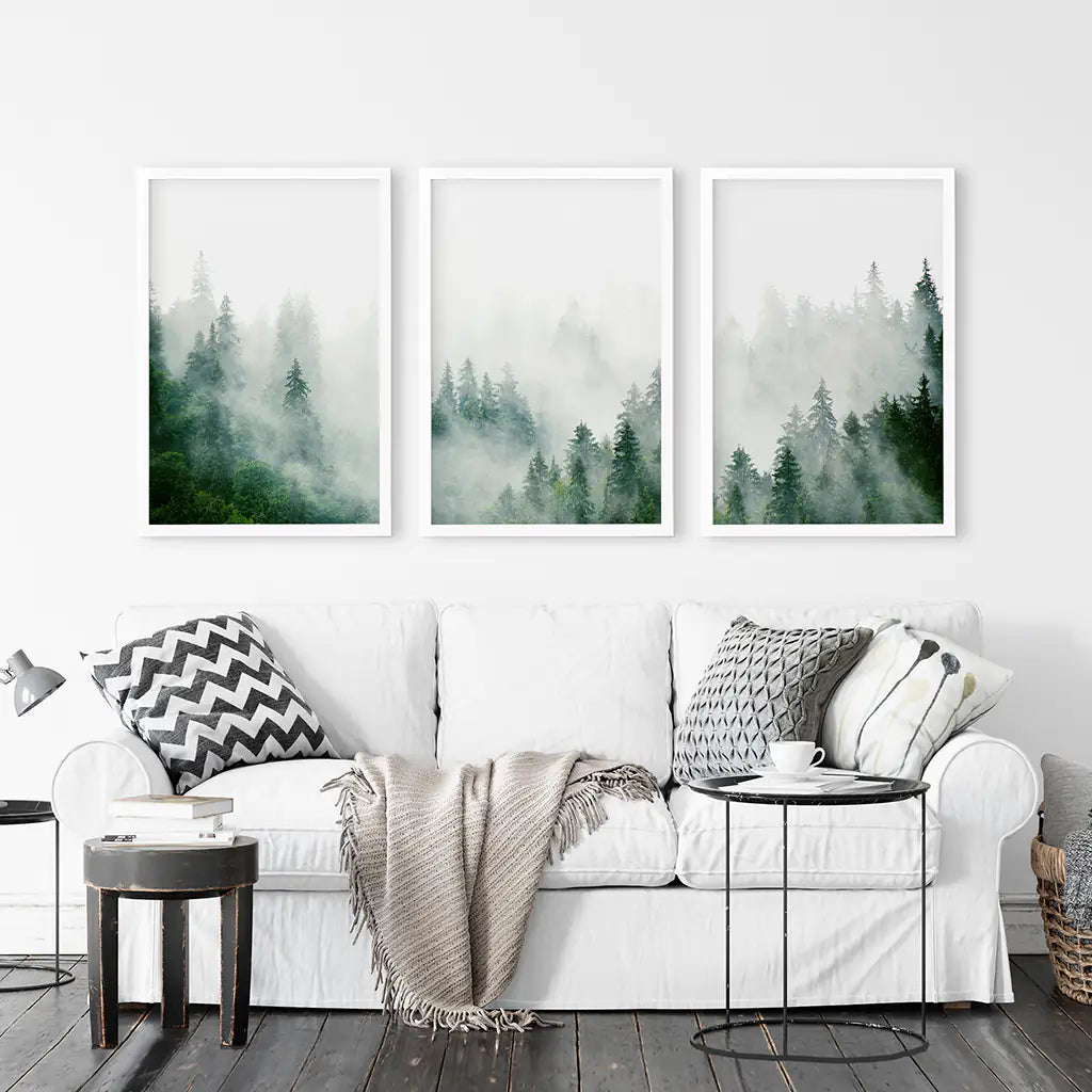 Evergreen Misty Forest Wall Art, Triptych 3 Piece Set