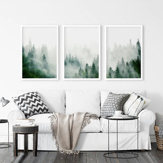 Evergreen Misty Forest Wall Art, Triptych 3 Piece Set