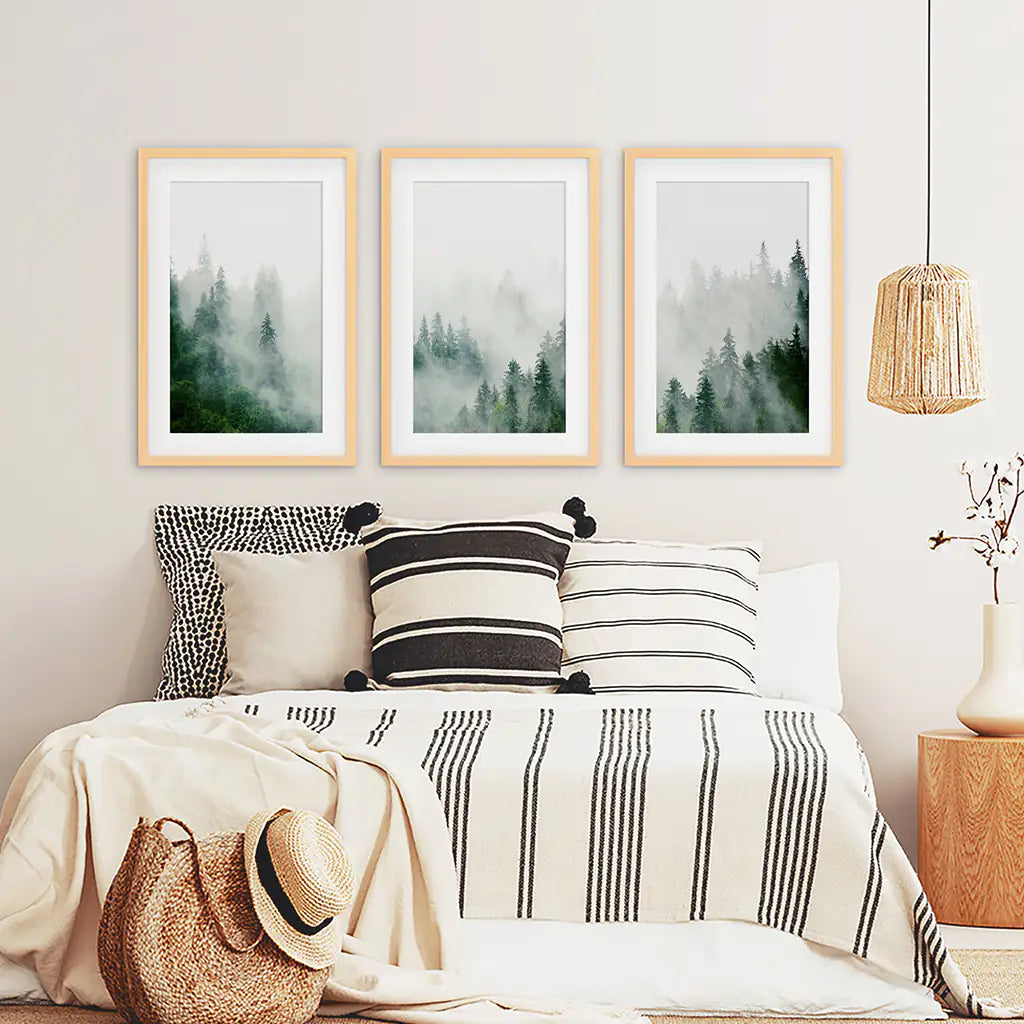 Evergreen Misty Forest Wall Art, Triptych 3 Piece Set