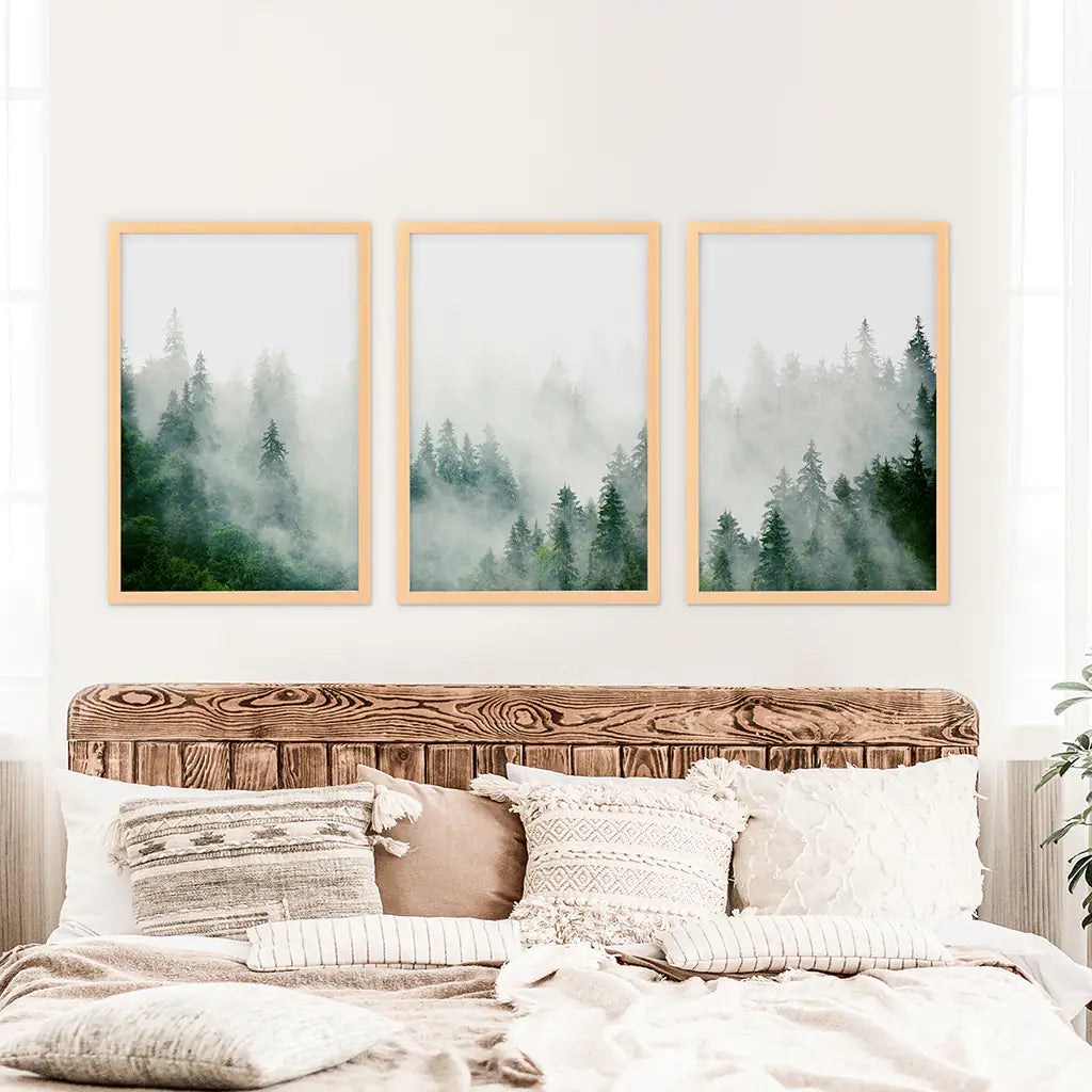 Evergreen Misty Forest Wall Art, Triptych 3 Piece Set