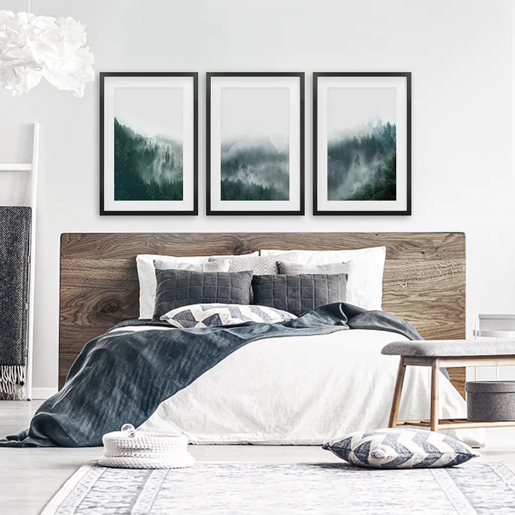 Foggy Forest Wall Art Set of 3. Scandinavian Decor