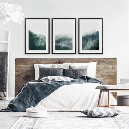Foggy Forest Wall Art Set of 3. Scandinavian Decor