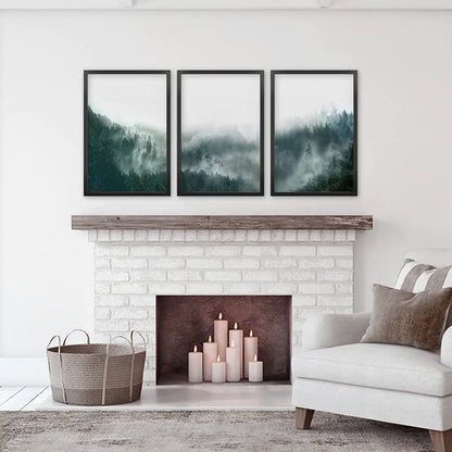 Foggy Forest Wall Art Set of 3. Scandinavian Decor