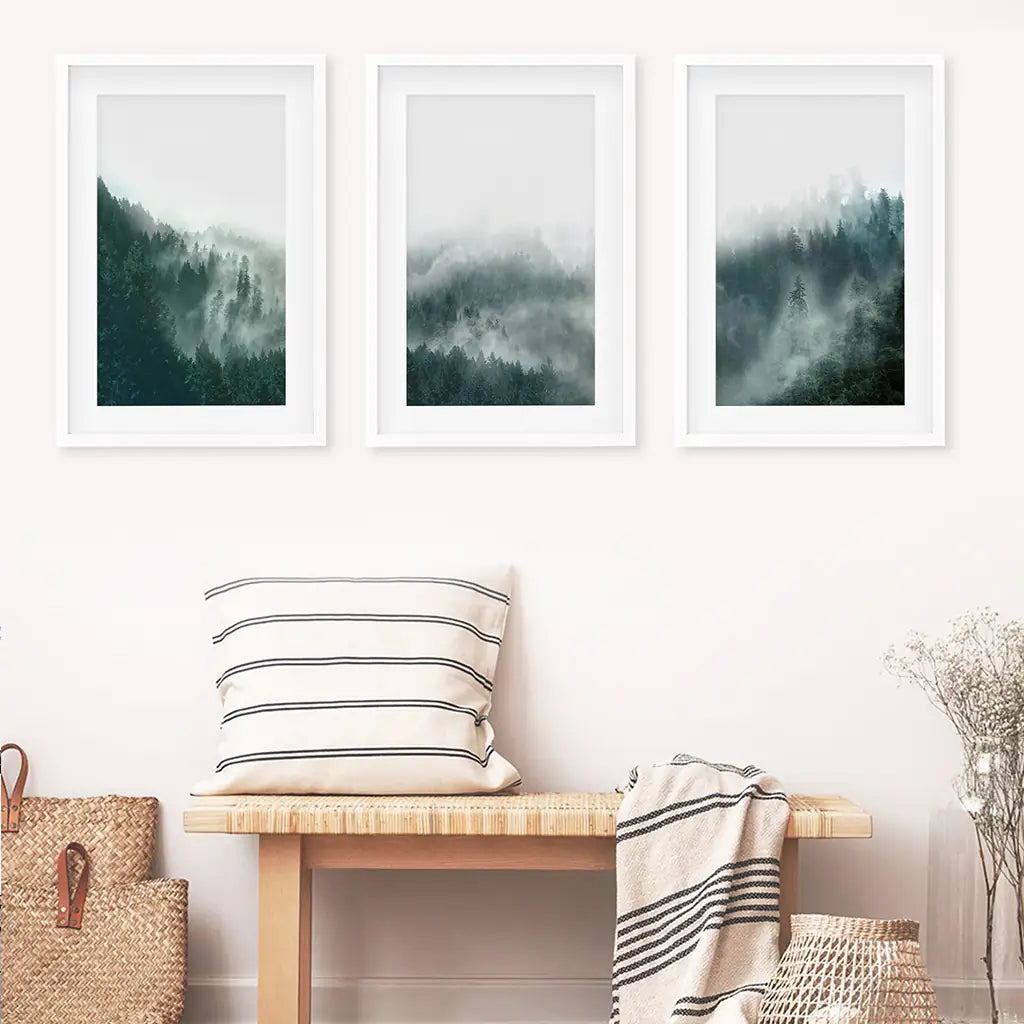 Foggy Forest Wall Art Set of 3. Scandinavian Decor