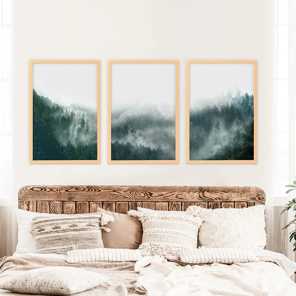 Foggy Forest Wall Art Set of 3. Scandinavian Decor