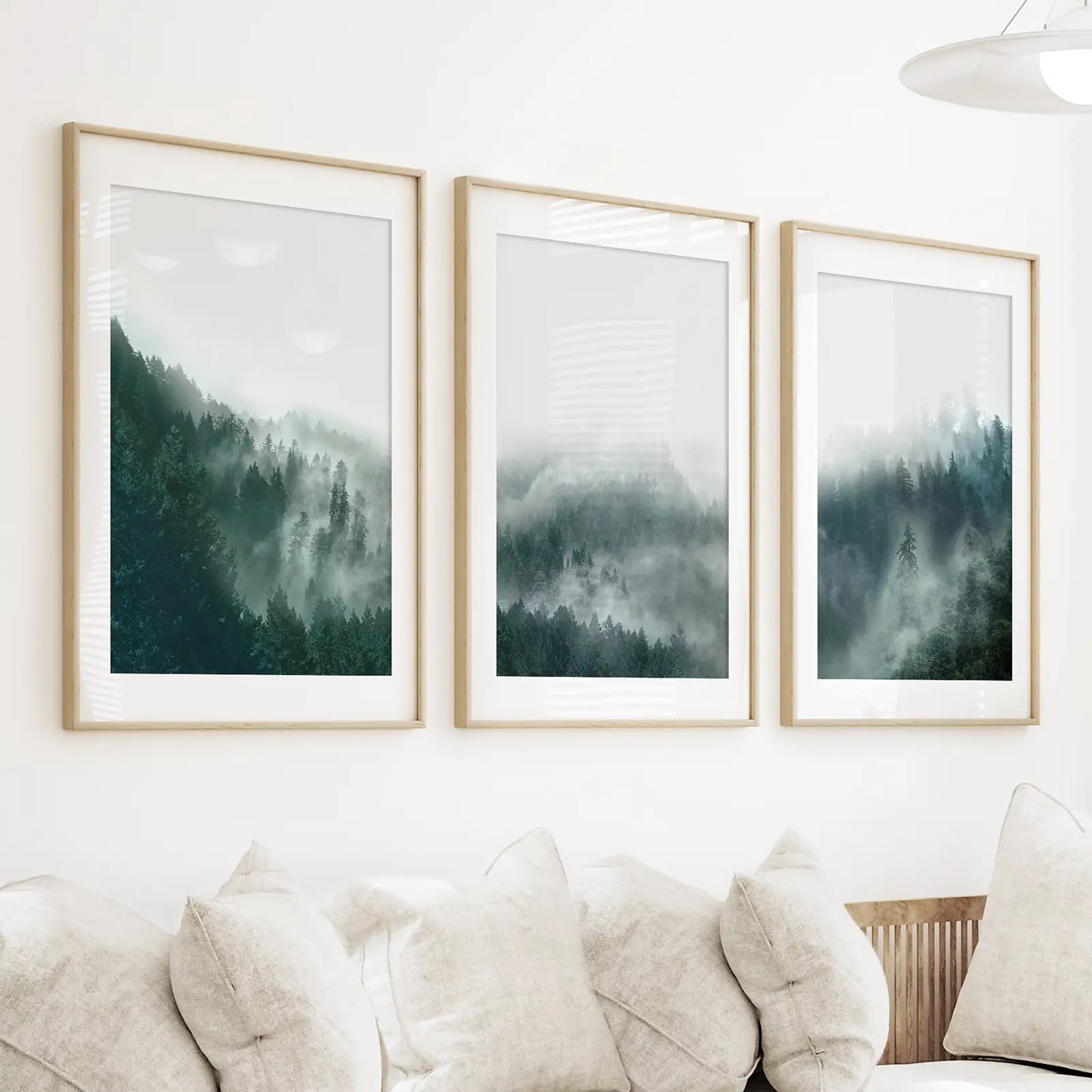 Foggy Forest Wall Art Set of 3. Scandinavian Decor