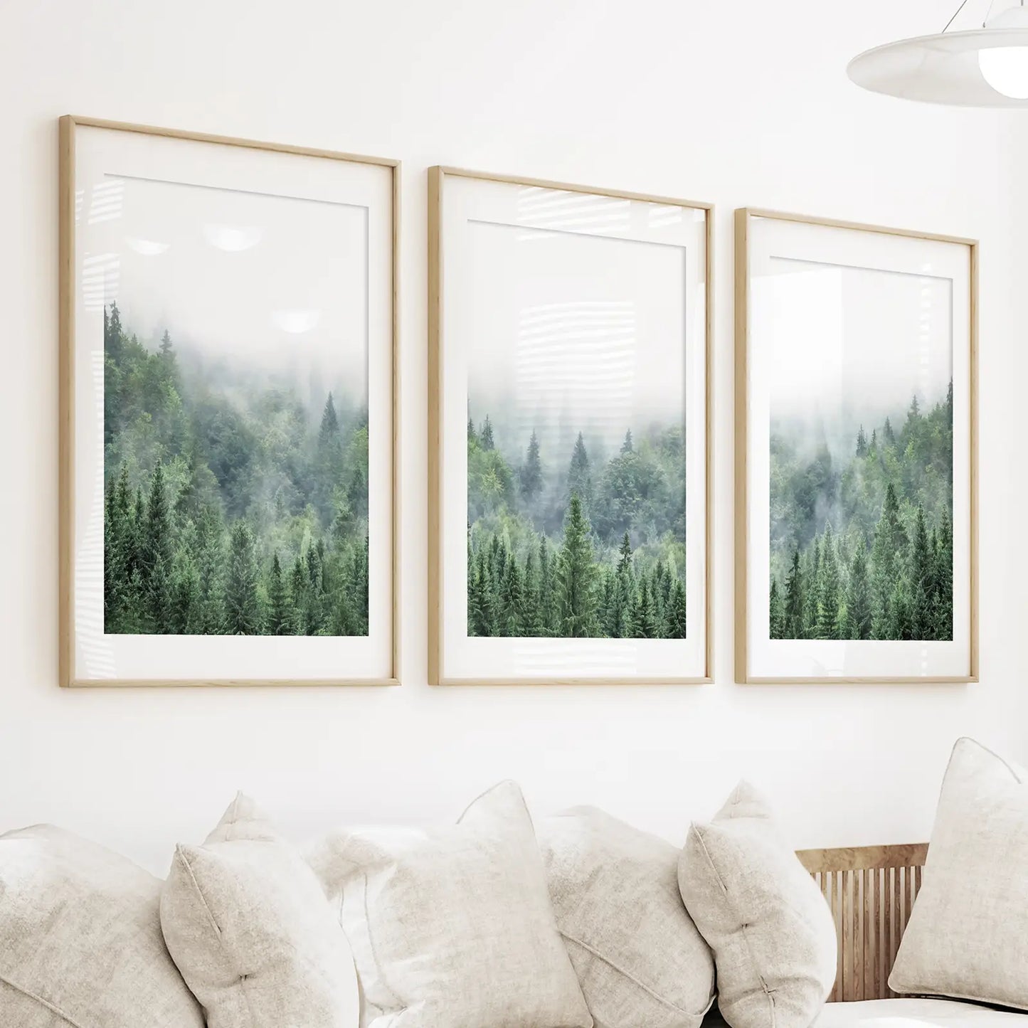 Green Foggy Forest Wall Art Set of 3 Nature Prints