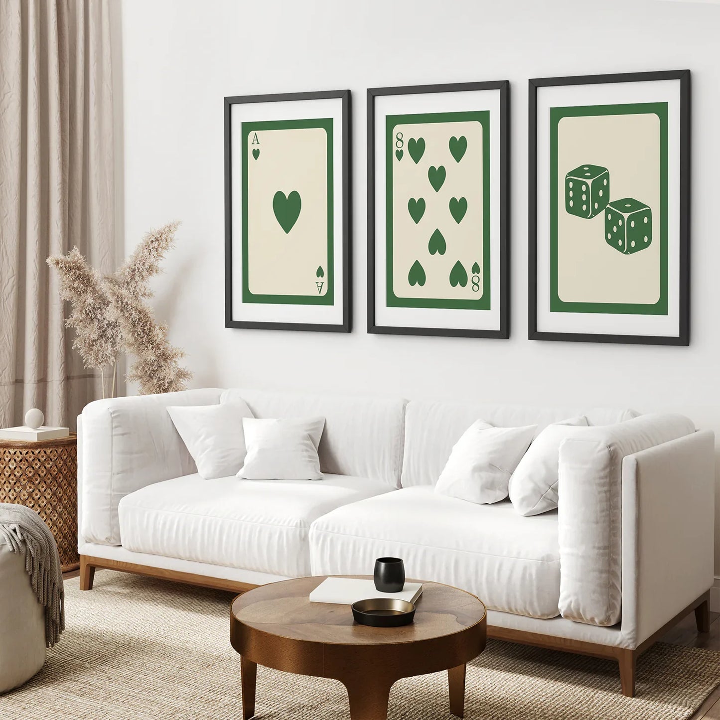 Vintage Green Beige Playing Card Wall Art Set of 3