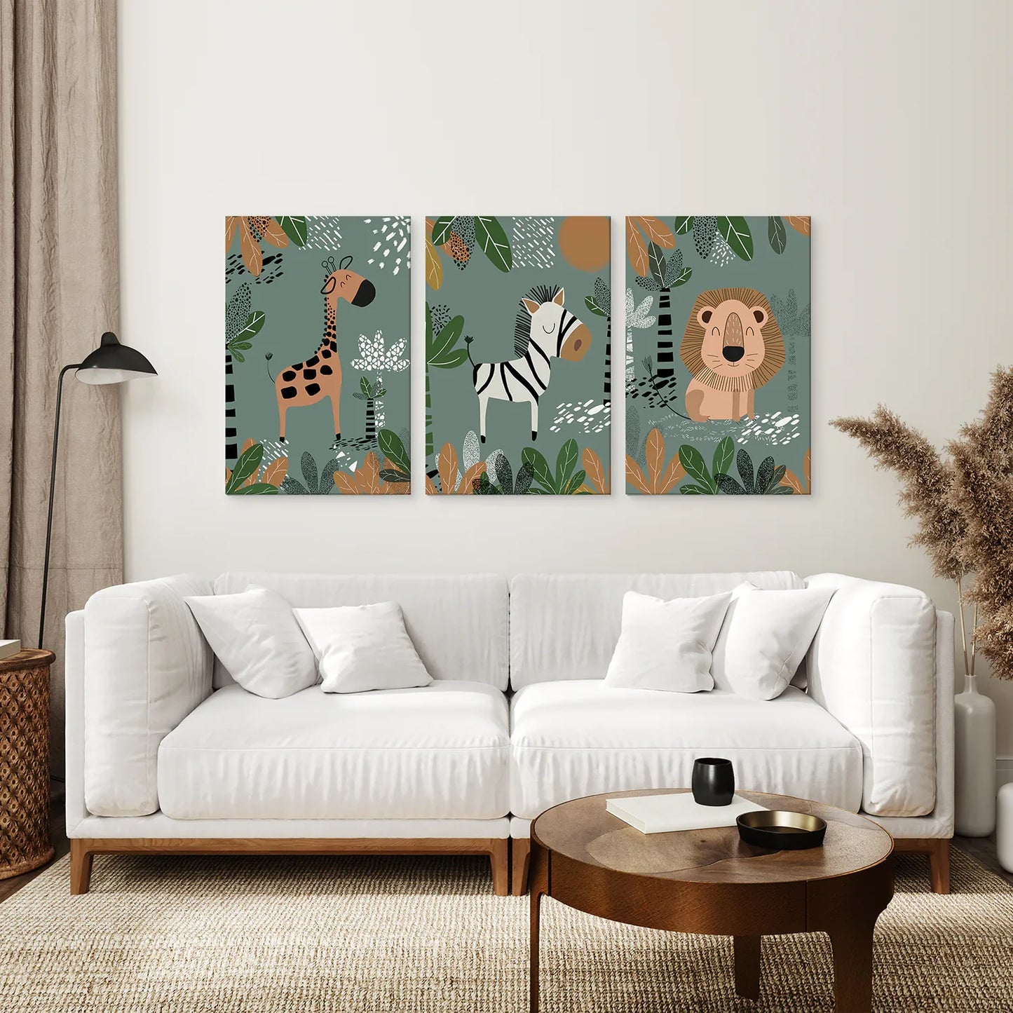 Safari Nursery Wall Art Set of 3 - Giraffe, Zebra, Lion