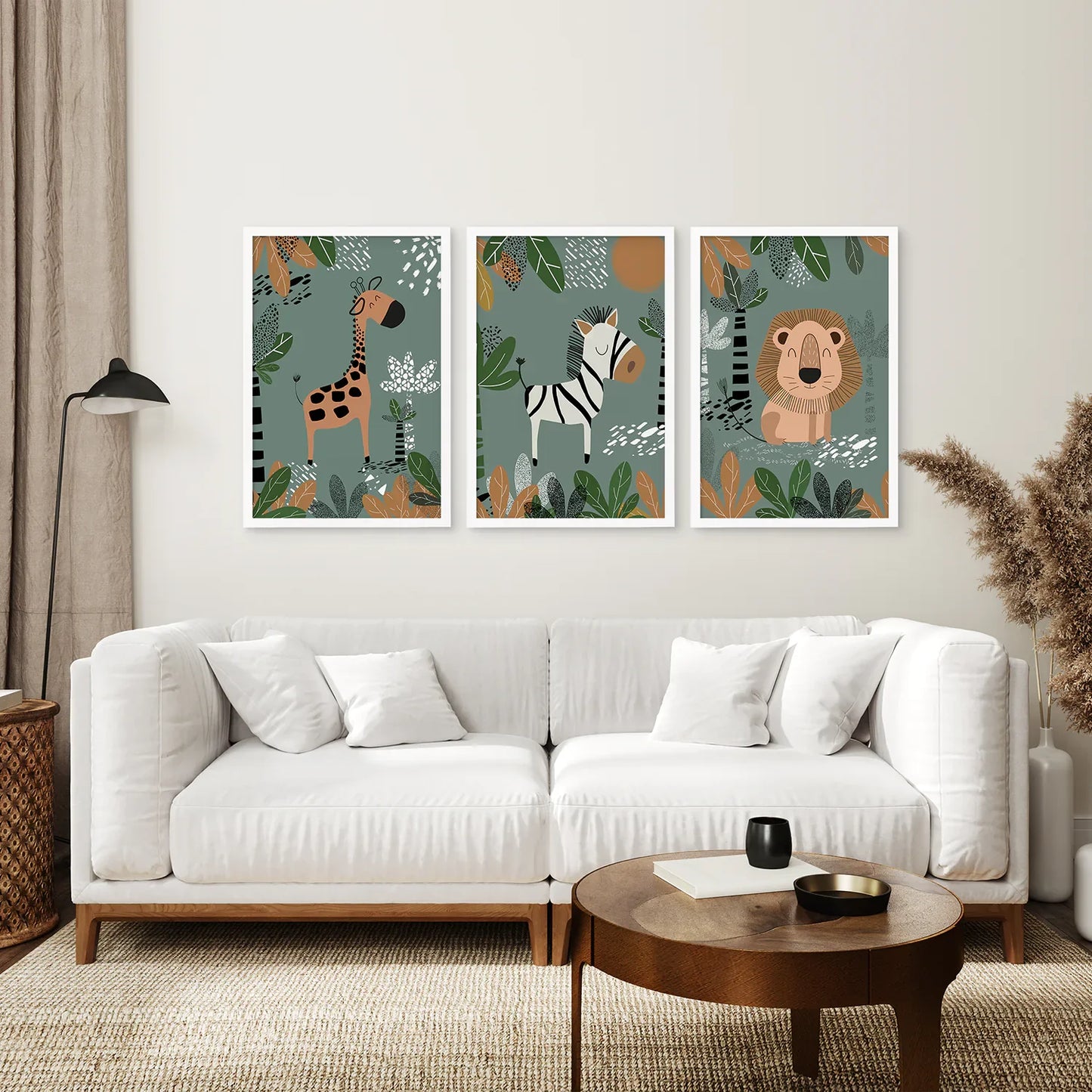 Safari Nursery Wall Art Set of 3 - Giraffe, Zebra, Lion
