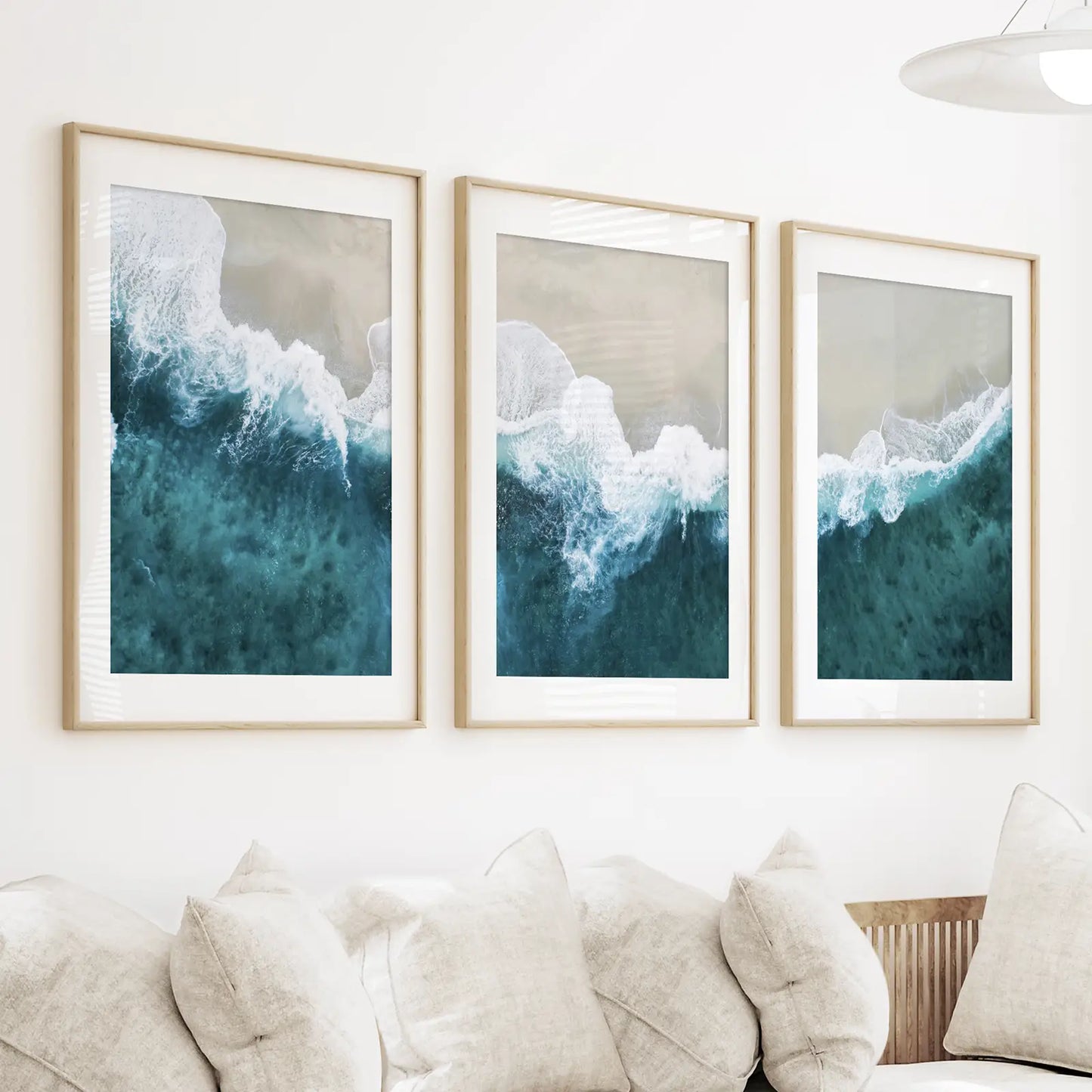 Turquoise Wave Beach Wall Art Set of 3. Aerial Coastal
