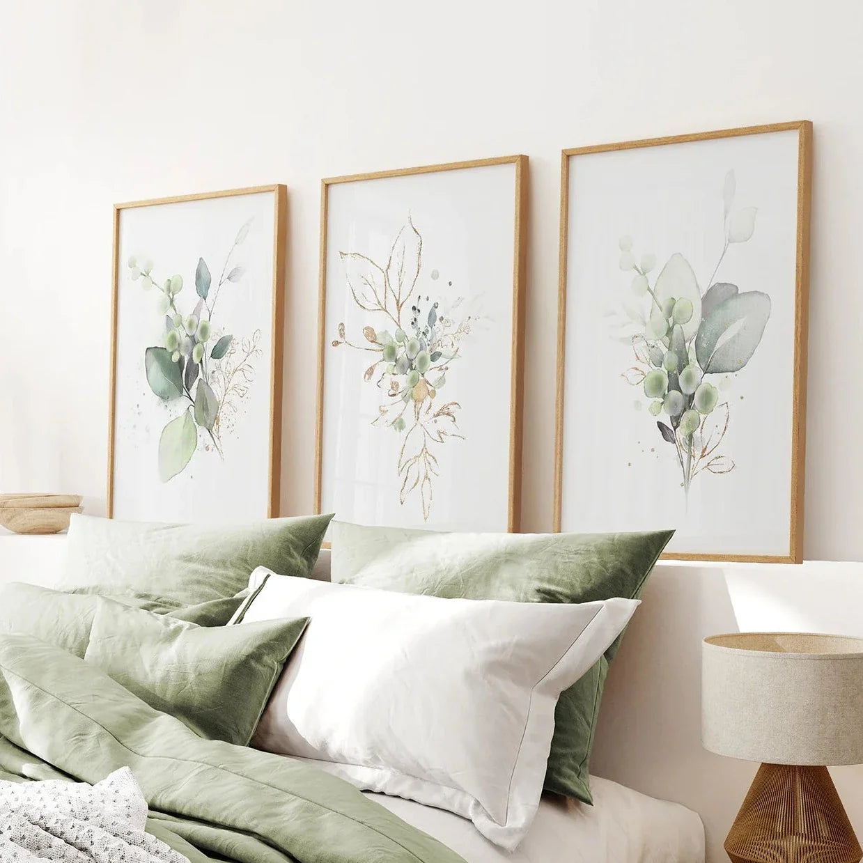 Green watercolor botanical herbal wall art set of 3