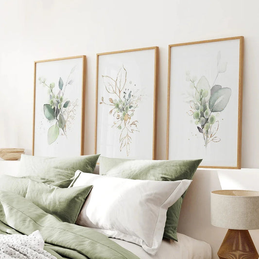 Green watercolor botanical herbal wall art set of 3