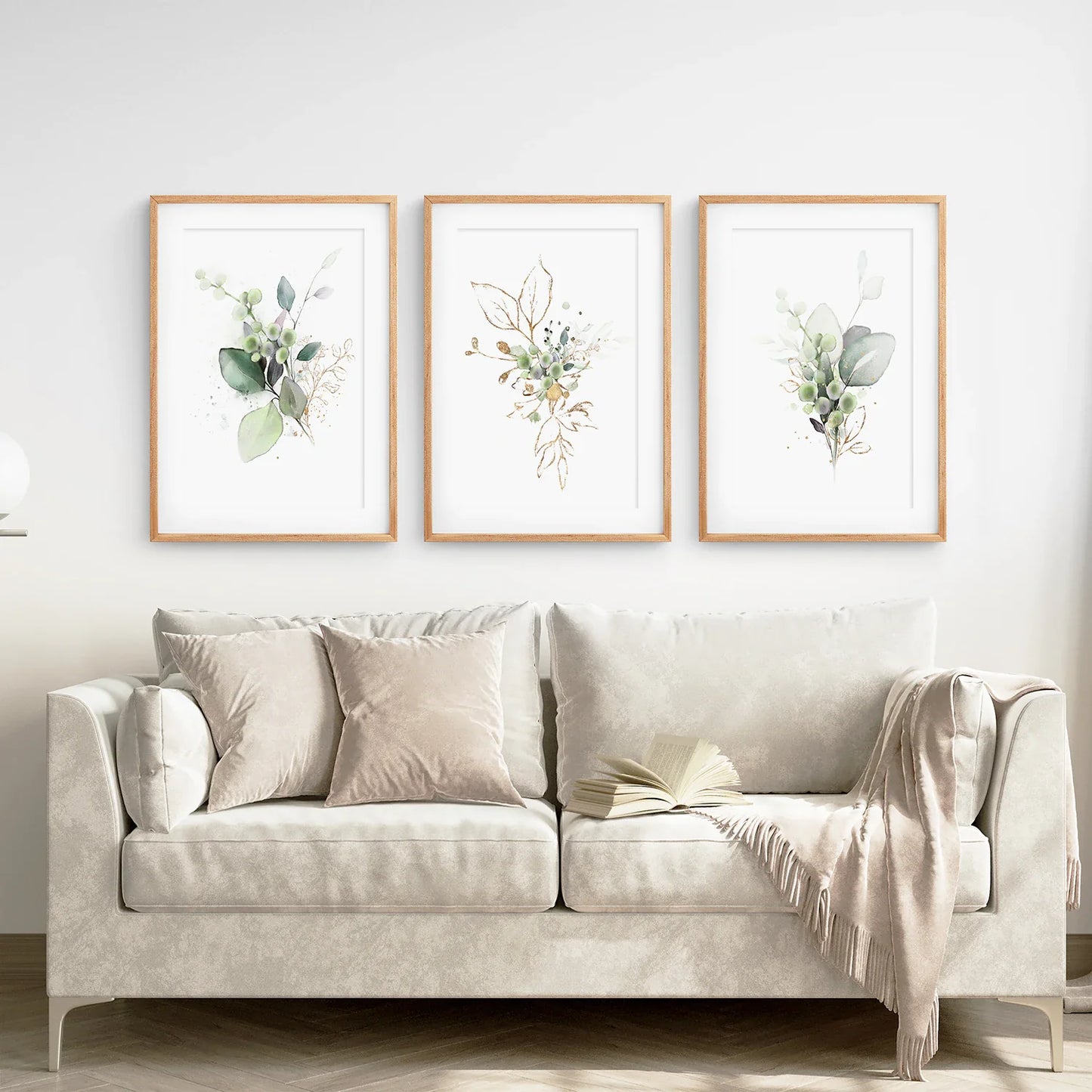 Green Watercolor Botanical Herbal Wall Art Set of 3